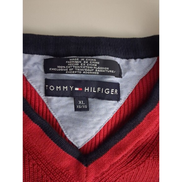 Vtg Tommy Hilfiger Sweater Vest Mens XL Red Crest Logo 100% Cotton V-Neck Preppy - Picture 5 of 7